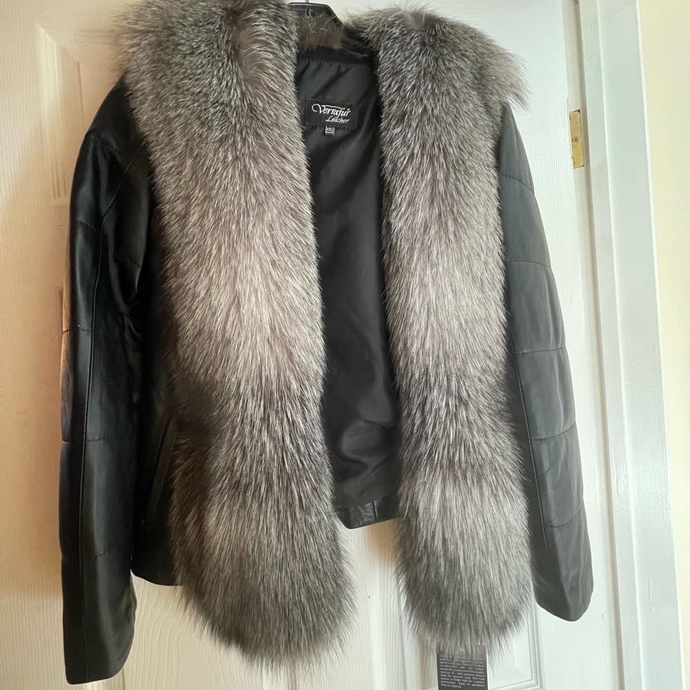 Elegant Black and Gray fur Women's winter Jacket